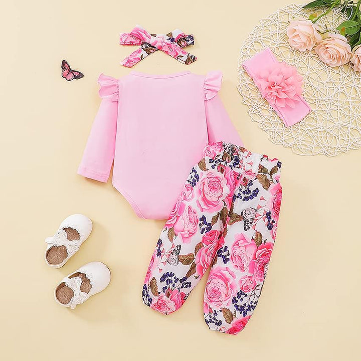 Neugeborenes Baby Mädchen Kleidung Papas Mädchen Langarm Tops Blumenhosen Sets Stirnband Säuglingsmä