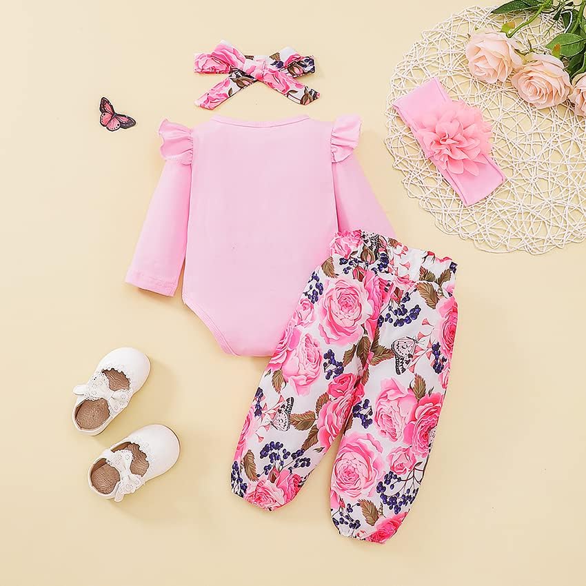 UUAISSO Neugeborenes Baby Mädchen Kleidung Papas Mädchen Langarm Strampler Tops Blumenhosen Sets Sti