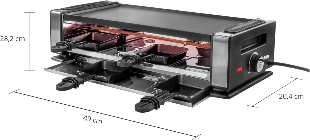 Unold 48730 Raclette Finesse Basic Raclette-Grill für 8 Personen, wendbare Antihaft-Grillplatte, ele