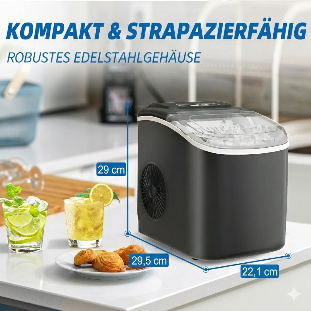 Eismaschine Arbeitsplatte, 11,79 kg in 24 Stunden, 9 Eiswürfel bereit in 6 Minuten mit 2 Grössen Kug