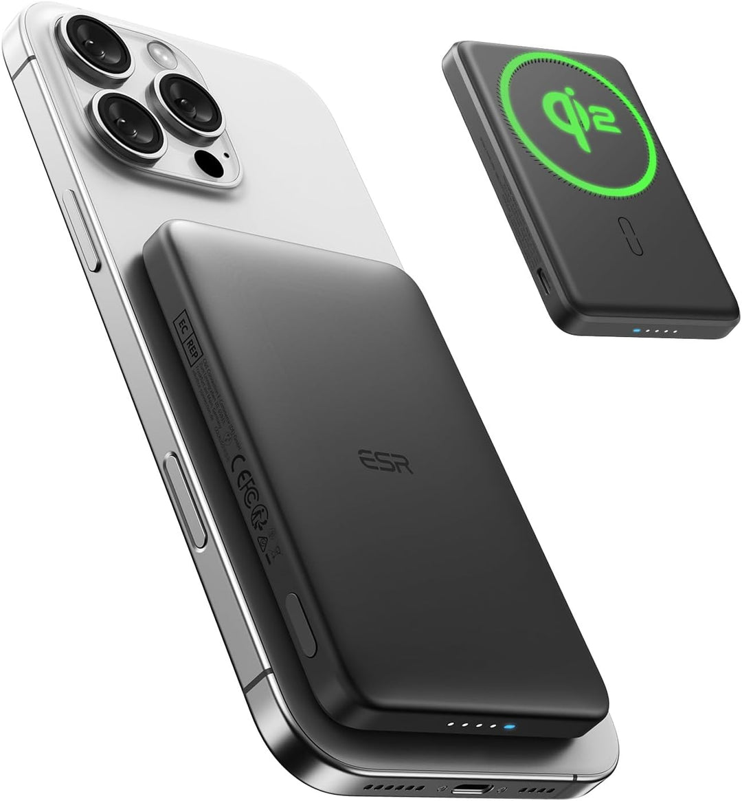 ESR Qi2 zertifiziertes MagSafe Power Bank, 5.000mAh 15W schnelles tragbares Ladegerät, 1,4 cm kompak