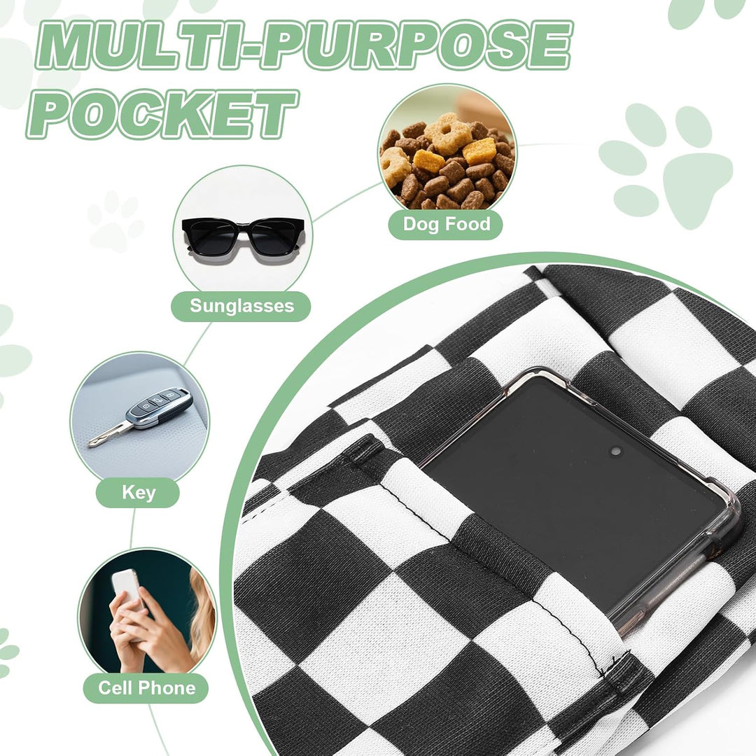 QUARKZMAN Hundetrage Atmungsaktive Textur Mit Tasche Schwarz Weiss Karo | 1 Stück, Für Kleine Hunde
