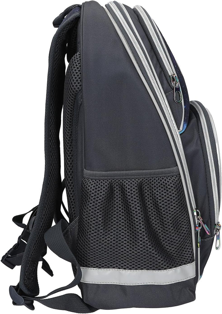 Depesche 13132 Dino World Galaxy - Schulrucksack in Dunkelblau, mit Dinosaurier Motiv, Planeten und