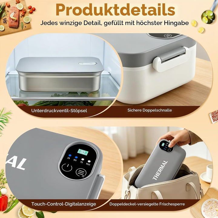Elektrische Lunchbox mit 7200mAh Akku, 900ml Thermo Lunchbox für Essen heiss, USB-C Heatbox Edelstah