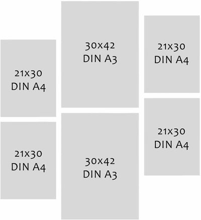 PHOTOLINI 6er Set Holzrahmen Schwarz aus Massivholz Schmal 2x 30x42 cm/DIN A3 und 4x 21x30 cm/DIN A4