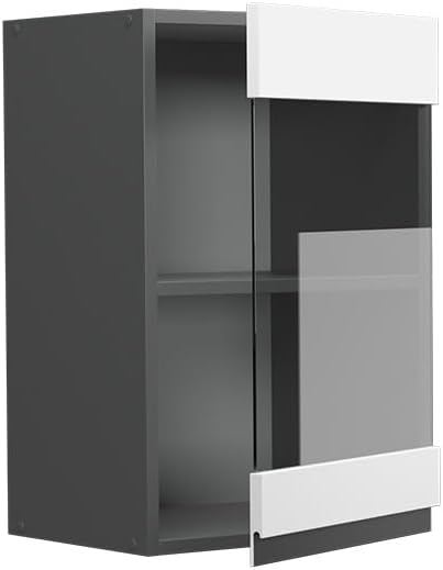 Vicco Küchenschrank Glas R-Line, Weiss/Anthrazit, 40 cm J-Shape Weiss Hängeglasschrank 40 cm, Weiss
