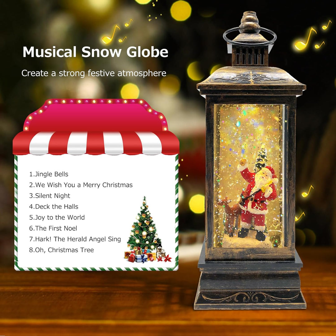 Marsyu Weihnachts Schneekugel Laterne, musikalisch beleuchtet mit Timer, rotierende Weihnachtsmann W