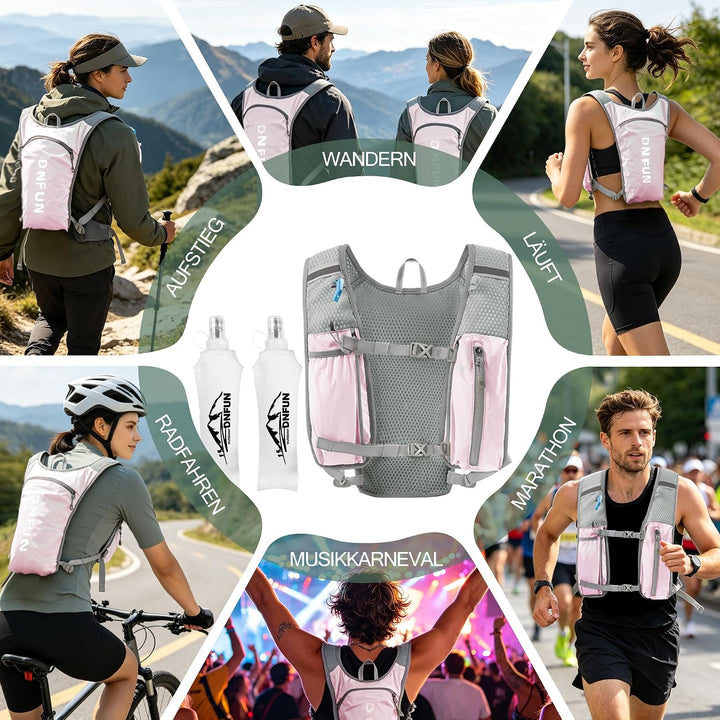 DNFUN Laufweste Damen Herren,verstellbare Trinkweste mit 1.5L Trinkflasche,5L Running Vest Trinkruck