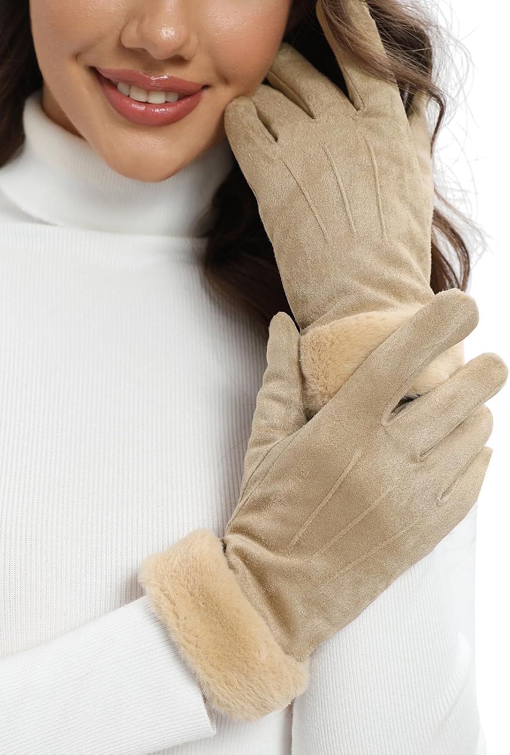 vislivin Handschuhe Damen Winter Warm Handschuhe Touchscreen Handschuh mit Gefütterte Beige M, Beige