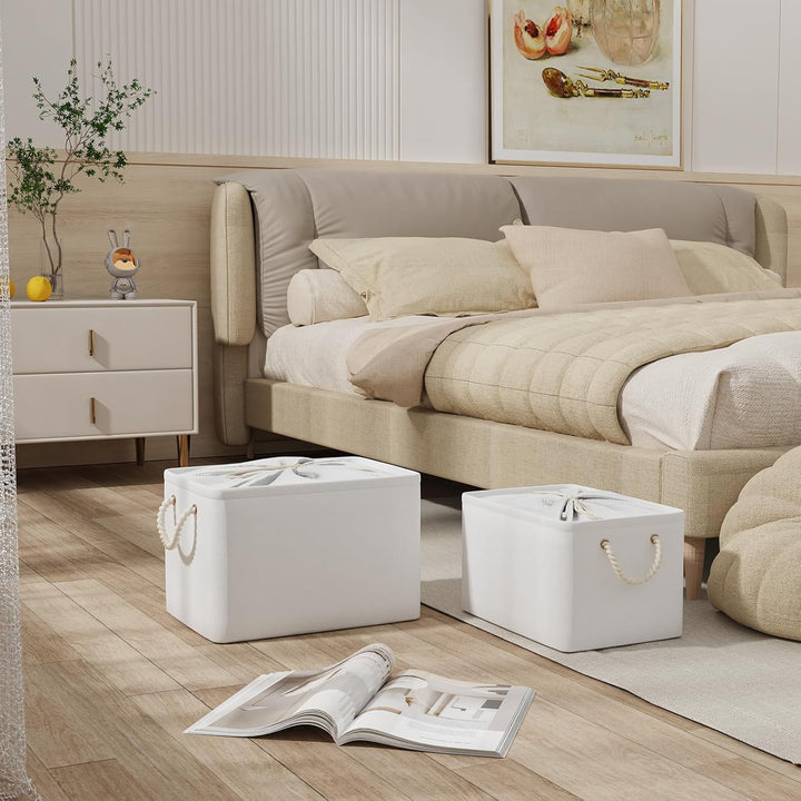 Yawinhe 3er Set Aufbewahrungsbox mit Deckel,Faltboxen aus Stoff mit Kordelzug-Abdeckung und 2 Griffe