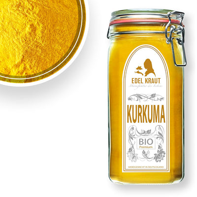 KURKUMA PULVER BIO | EDEL KRAUT 100% reines BIO Curcuma Pulver im Premium Glas - für Smoothies, Gold