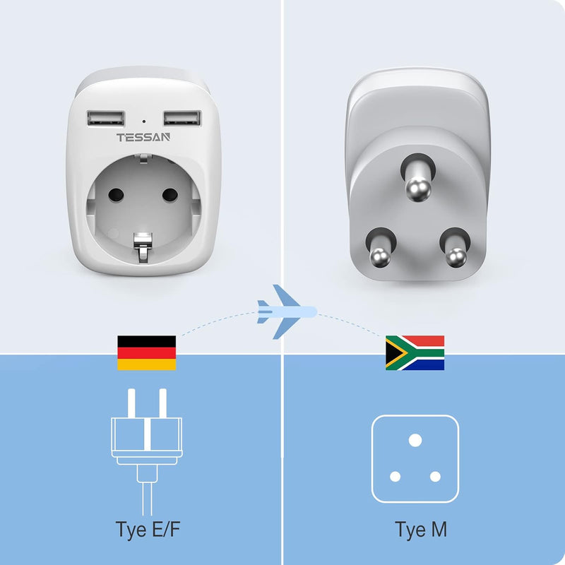 TESSAN Adapter Südafrika mit 2 USB, 3 in 1 stecker für südafrika, Reiseadapter Südafrika, Stromadapt