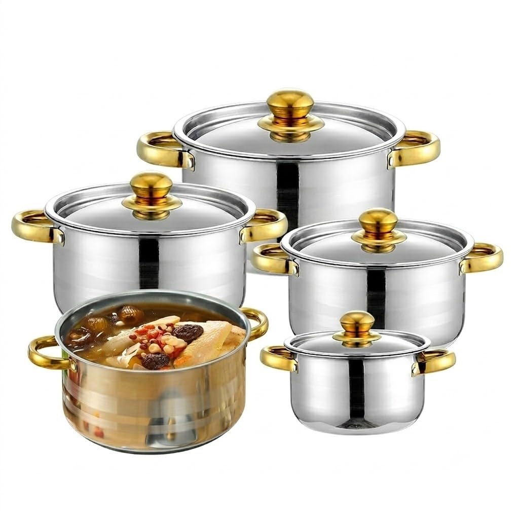 Topfset Edelstahl 5-Teilig,Topfset Induktion Edelstahl mit 5 Töpfen | 5 Deckeln,Kochtopf Set mit zwe
