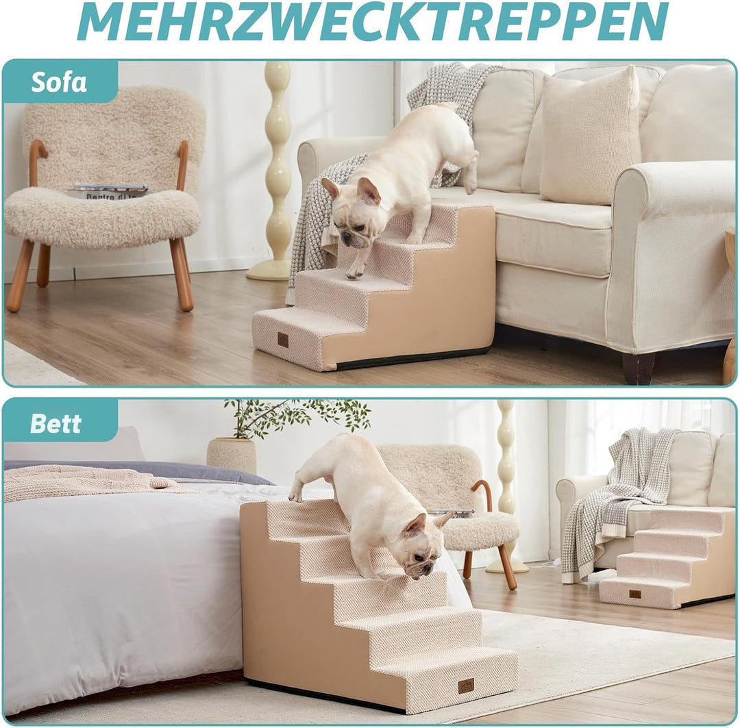Hundetreppe für Kleine Hunde, 5 Stufen Breiter Haustiertreppe für Bett Couch Auto, 60cm Hoch Hochdic