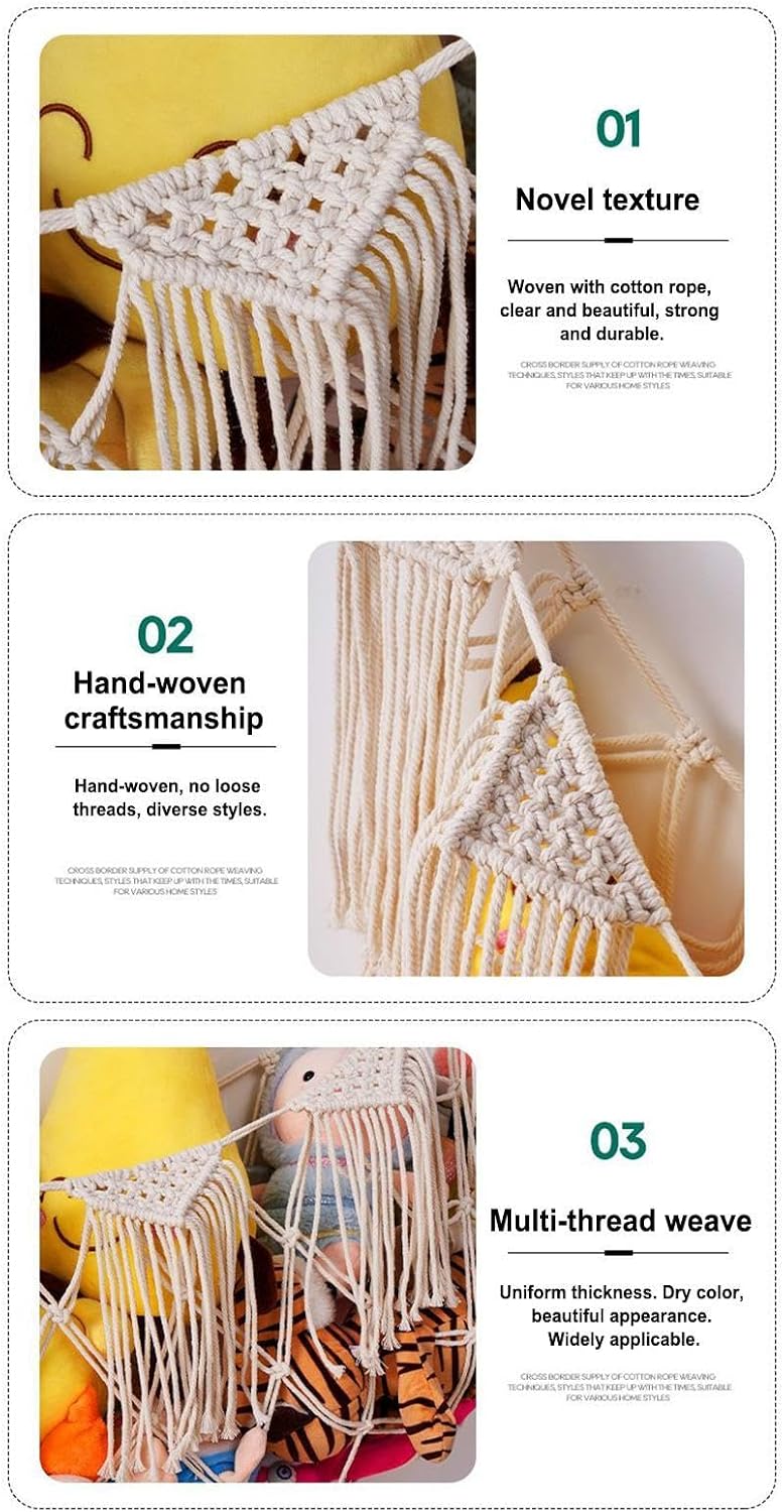Stuffed Animal Net, Plush Toy Hammock, Boho Wall Storage | Interactive Heavy Duty Mesh Organizer for