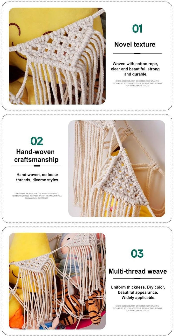 Stuffed Animal Net, Plush Toy Hammock, Boho Wall Storage | Interactive Heavy Duty Mesh Organizer for