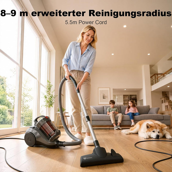 Akitas 800W Leistungsstarker beutelloser Zylinderstaubsauger Staubsauger mit deutschem Wessel Werk D