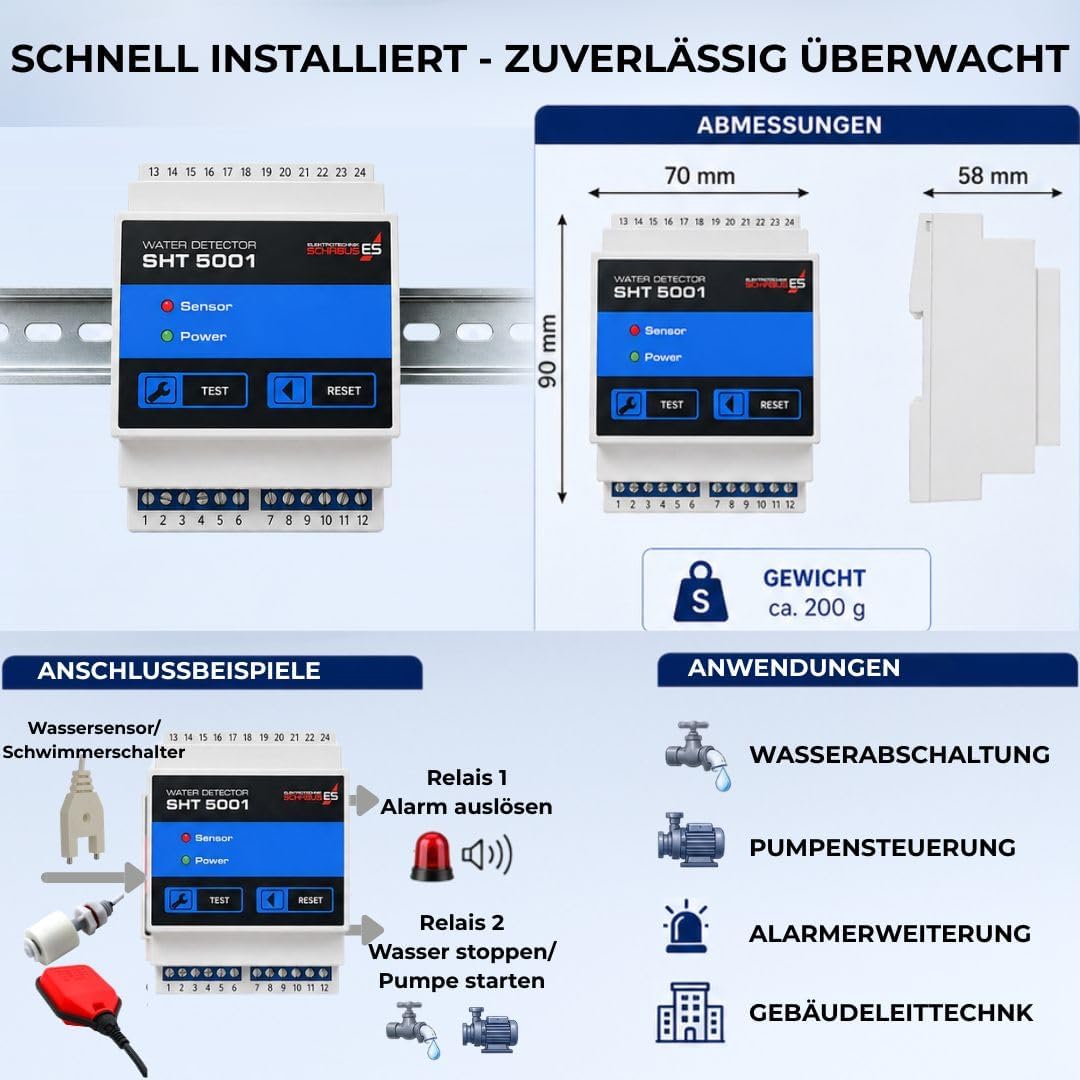 Schabus Wassermelder Hutschiene SHT 5001, Grau