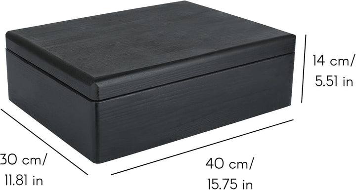 Creative Deco XL Grosse Schwarze Holzkiste mit Deckel | 40x30x14 cm (+/- 1cm) | Erinnerungsbox Baby