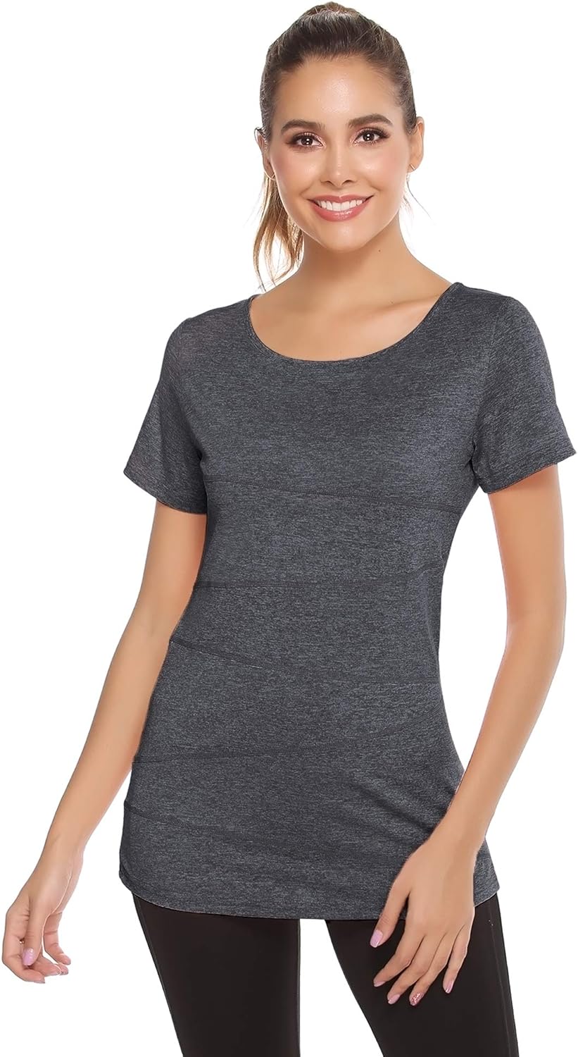 iClosam Damen Sport T-Shirt Running Fitness Laufshirt Kleidung Yoga Top Funktionsshirt Sportshirt Ku
