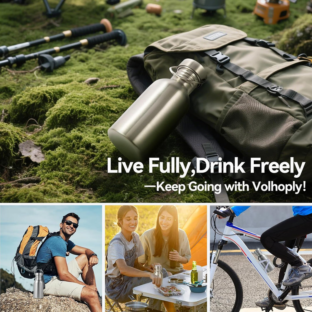 Volhoply 500ml nicht isolierte einwandige Wasserflasche 4 Packung, Edelstahl wiederverwendbare Wasse