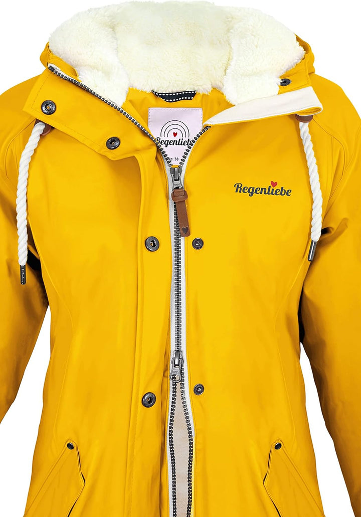 Regenliebe Damen Regenmantel Friesennerz mit Teddyfleece gefüttert, Gelb