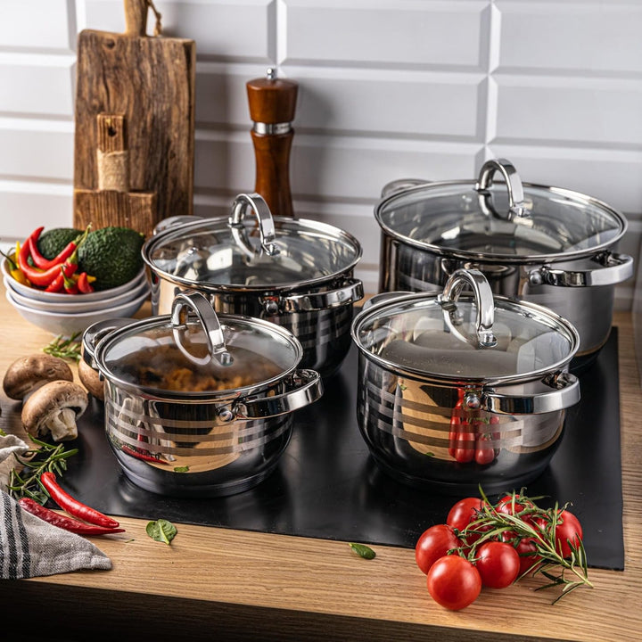 8-teilig Edelstahl Kochtopf Set Topfset mit Glasdeckel Topfe Induktion KLAUSBERG KB-7694