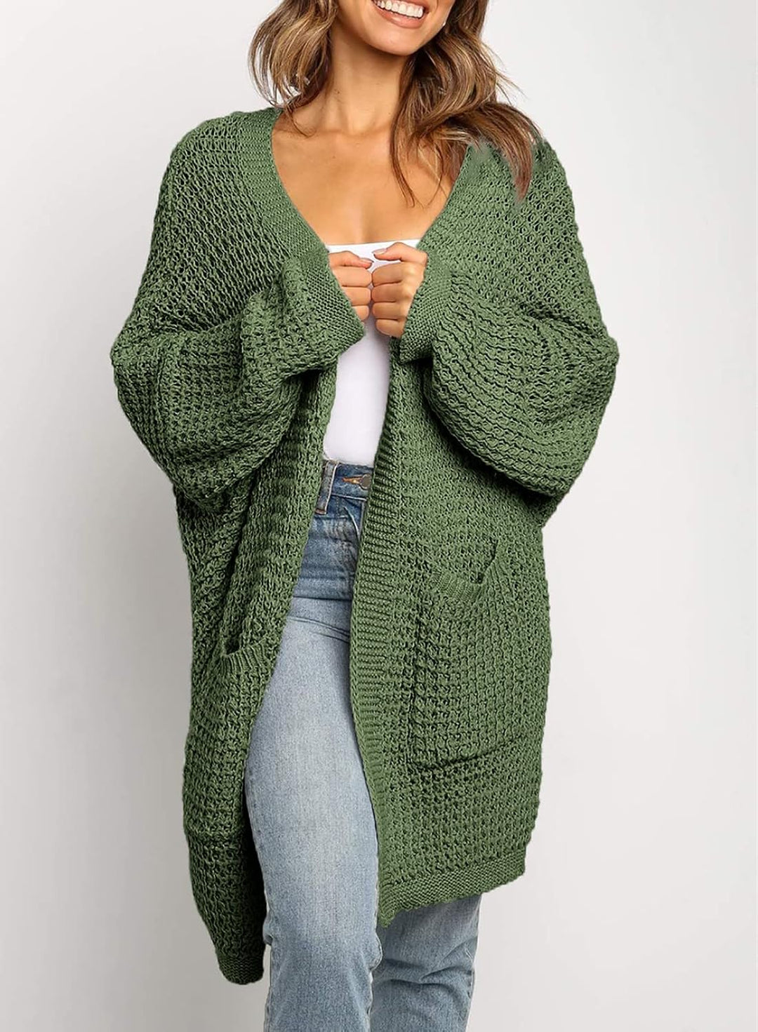 Maavoki Damen Lang Strickjacke Oversize Langarm Sweater Cardigan Casual Strickmantel Herbst Outerwea