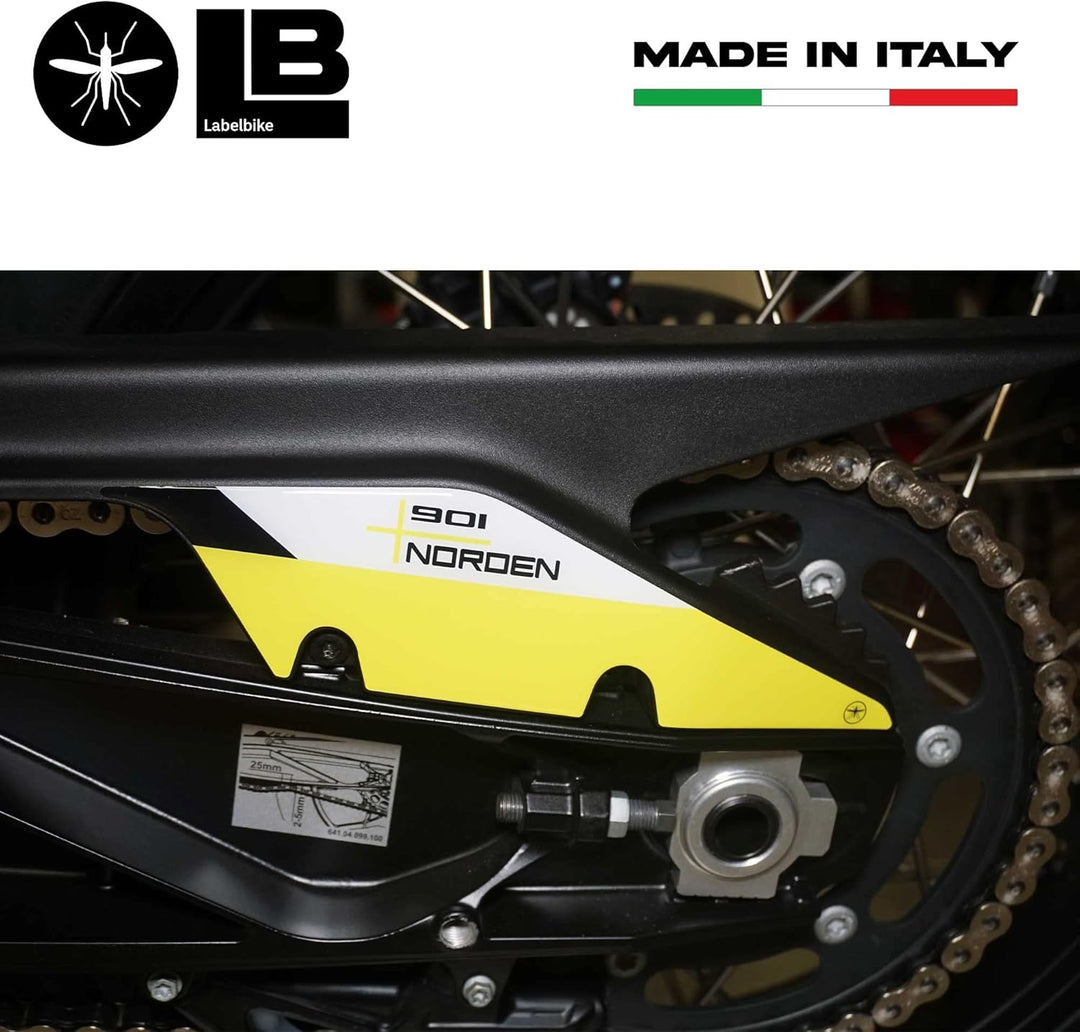 labelbike - 3D Aufkleber Riemenschutz - Motorrad-Hinterradschwinge kompatibel mit Husqvarna Norden 9