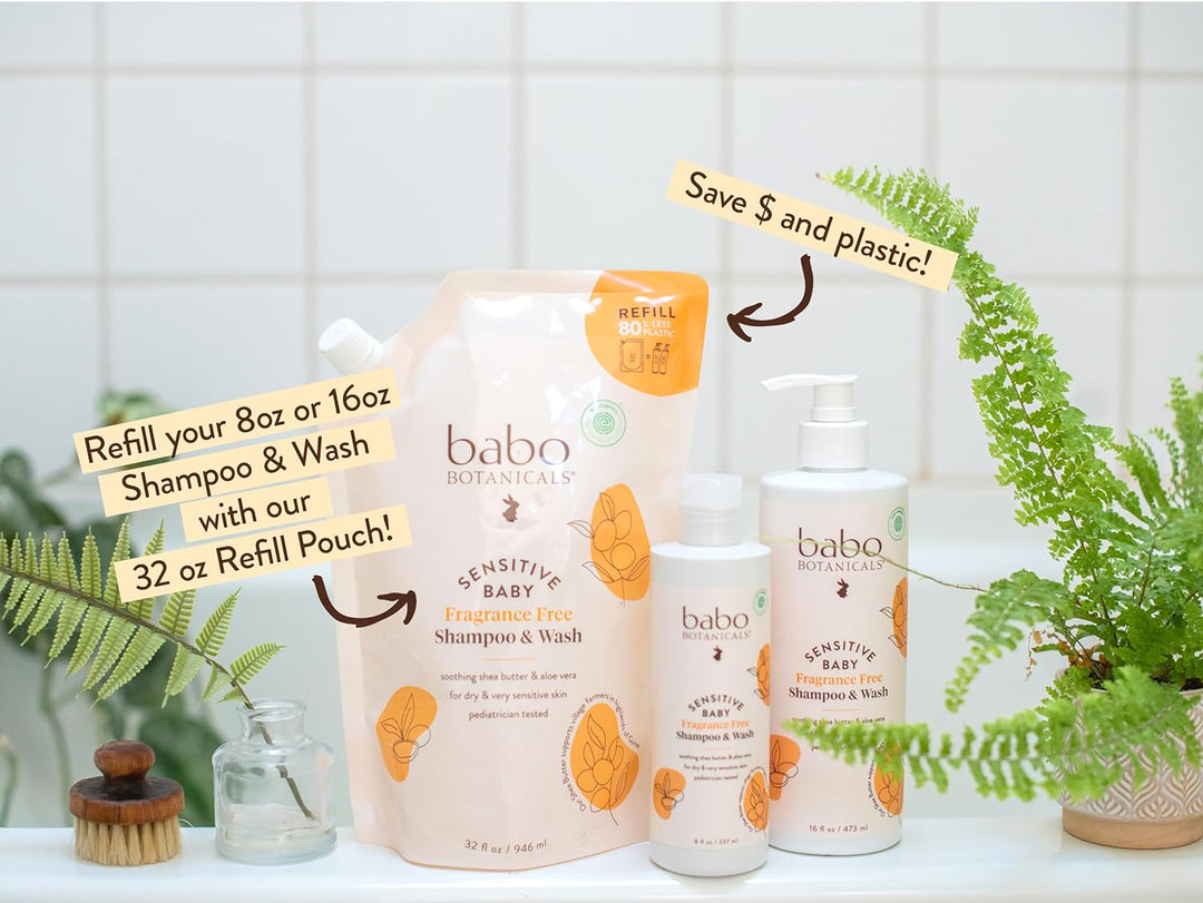 Babo Botanicals Sensitive Baby Shampoo &amp; Wash Fragrance Free, 16 Oz