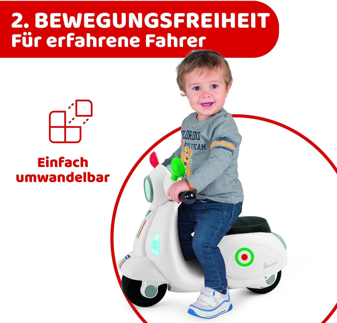 Chicco Motorrad Rutscher für Kinder Vespa Primavera, Kinderfahrzeug mit Elektronischem Bedienfeld, L