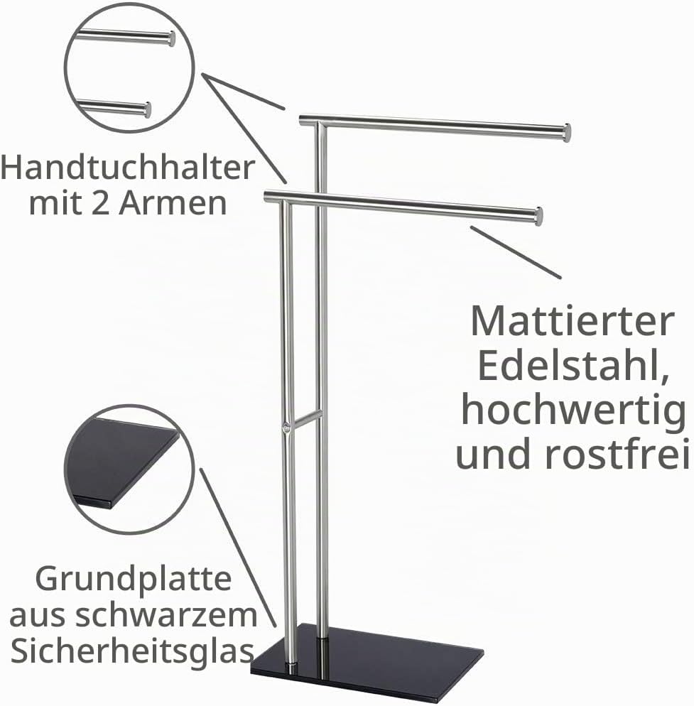 WENKO Handtuchständer Lima, Handtuchhalter freistehend, Kleiderständer, rostfreier Edelstahl, 41 x 7
