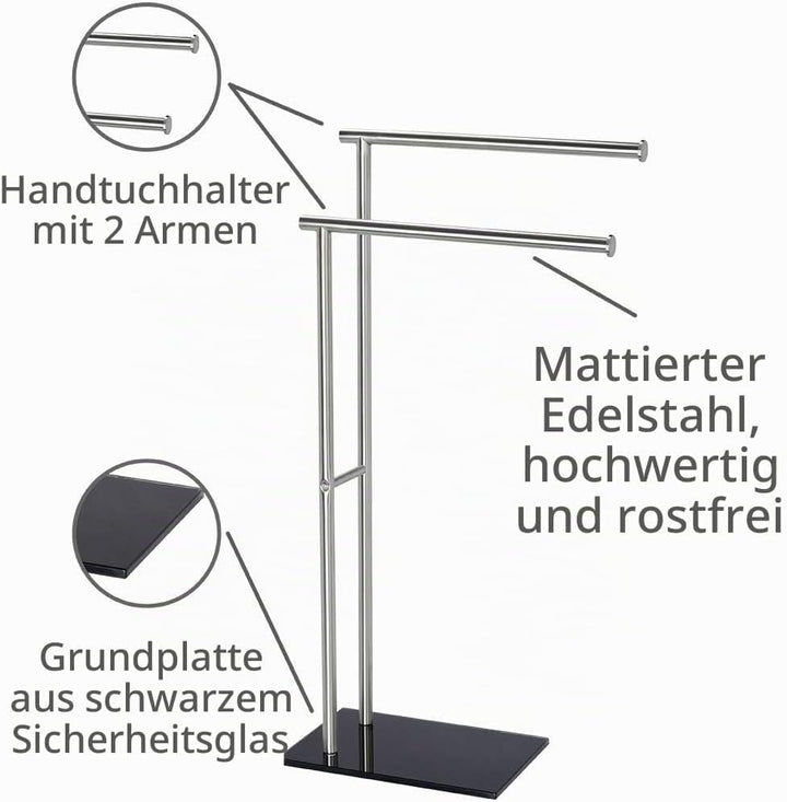WENKO Handtuchständer Lima, Handtuchhalter freistehend, Kleiderständer, rostfreier Edelstahl, 41 x 7