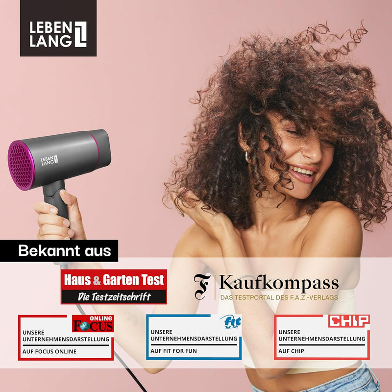 LEBENLANG Föhn Ionen 2100W - Anti-Spliss mit Kaltluft Modus | Reisefön klappbar | Haartrockner Hair