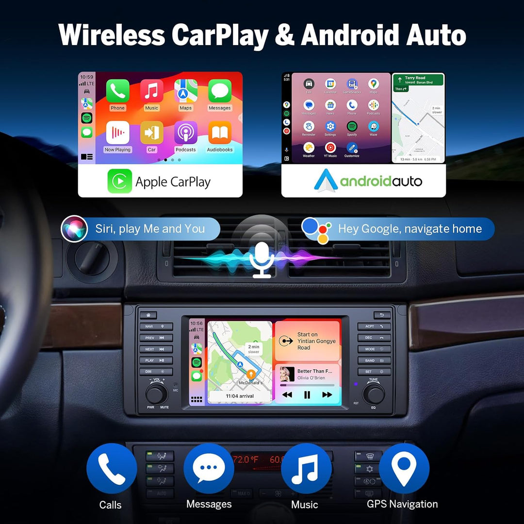 Eonon 7 Zoll Android 14 3+32 GB für BMW 5 E39 (1995-2002) GPS CarPlay Android Auto WiFi USB EQ Bluet