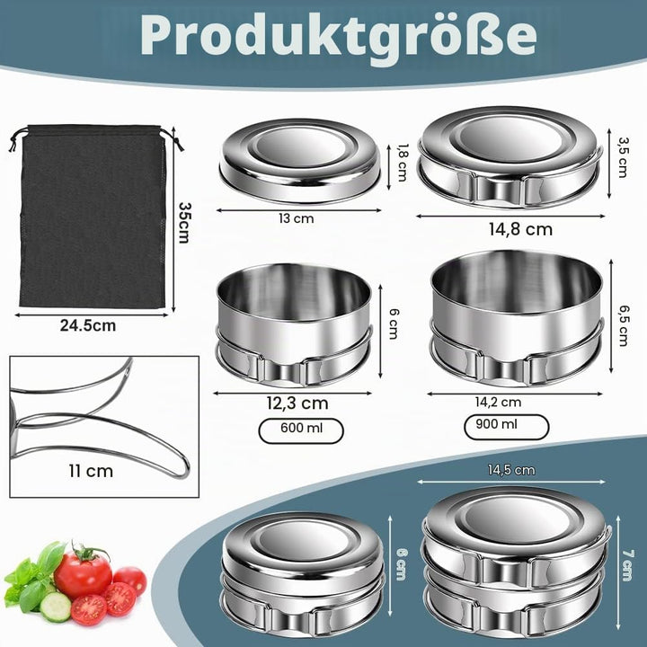 QINERSAW 4er Set Edelstahl Camping Kochgeschirr Outdoor Topf Camping Kochtopf Outdoor Topfset Campin