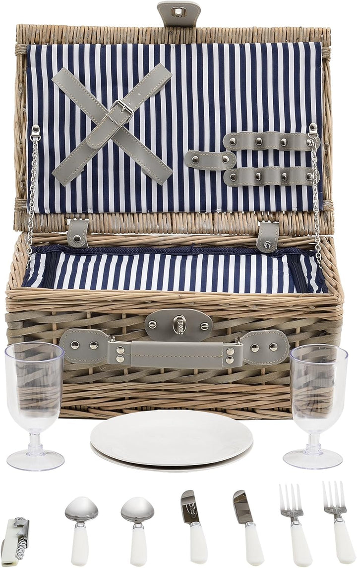 casa.pro Picknickkorb für 2 Personen Picknick-Set mit Kühltasche inkl. Geschirr Besteck Korkenzieher