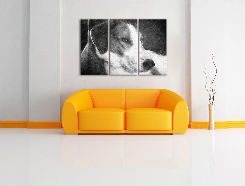 Jack Russel Terrier ruht sich aus NewArt 3-Teiler Leinwandbild 120x80 Bild auf Leinwand, XXL riesige