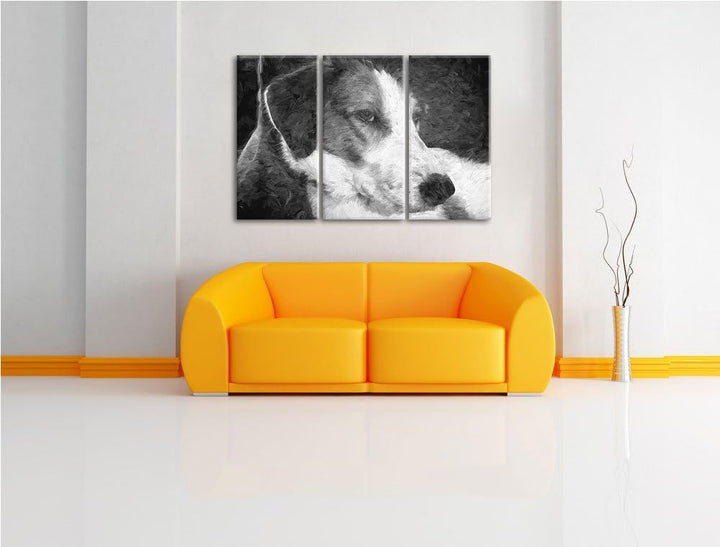 Jack Russel Terrier ruht sich aus NewArt 3-Teiler Leinwandbild 120x80 Bild auf Leinwand, XXL riesige