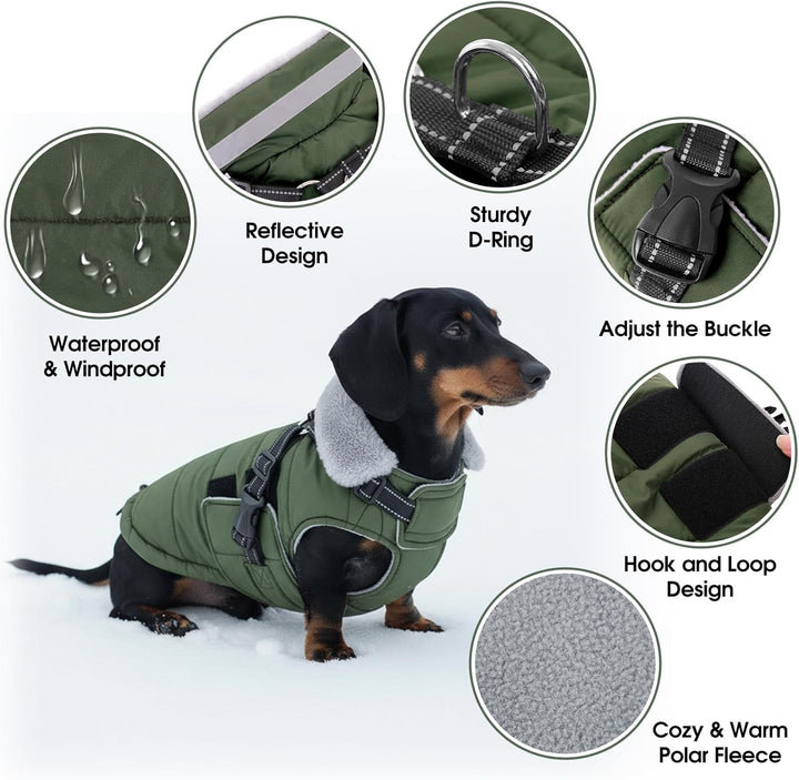 ASENKU Hundemantel für Kleine Hunde mit Geschirr, Warme Fleece Hundemantel Winter Wasserdicht Mit Br