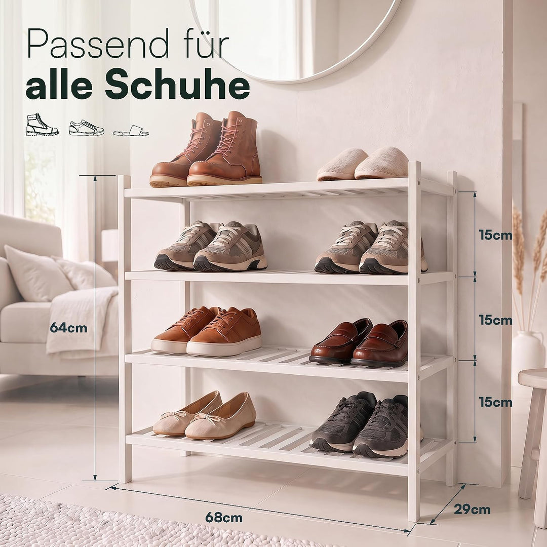 BAM BOO BOX - Schuhregal aus Bambus, Schuhablage mit 4 Ebenen, 68 x 28 x 64 cm, Erweiterbar Stapelba