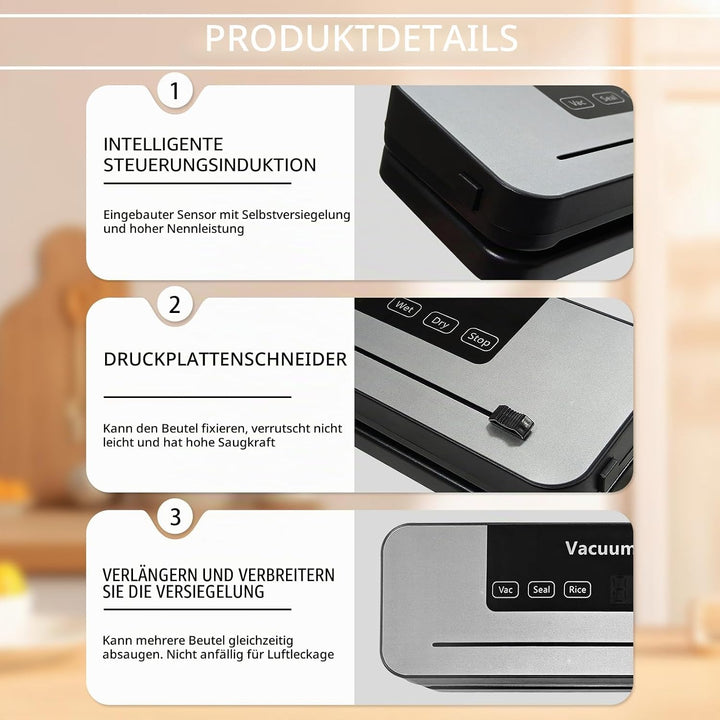 Vakuumiergerät für Lebensmittel, 6 in 1 Vakuumierer für Lebensmittel mit Schneidvorrichtung, Profi V