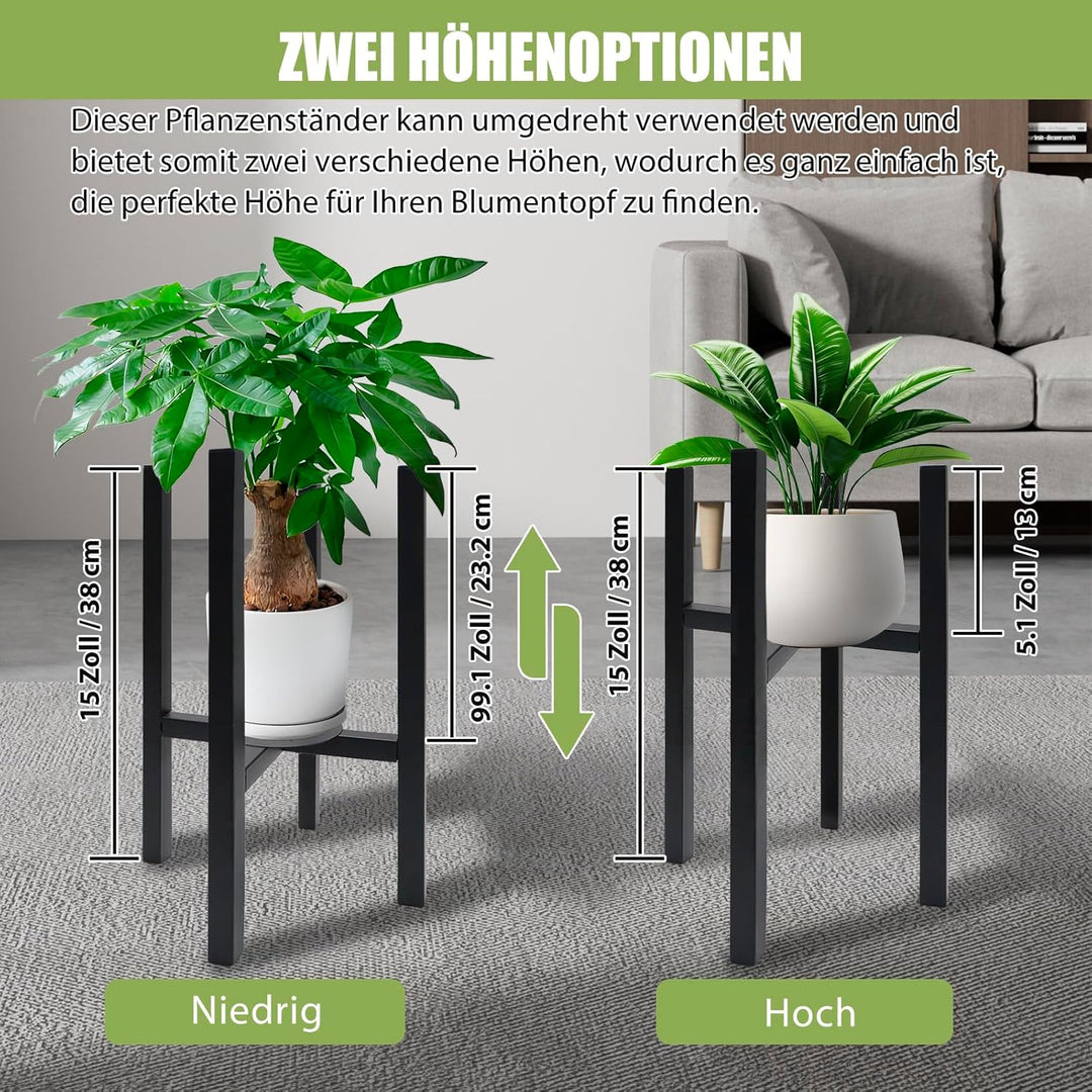 iMeshbean Blumenständer Verstellbarer 2er Set, Stabiler Metall Pflanzenständer mit Rundes Tablett, S
