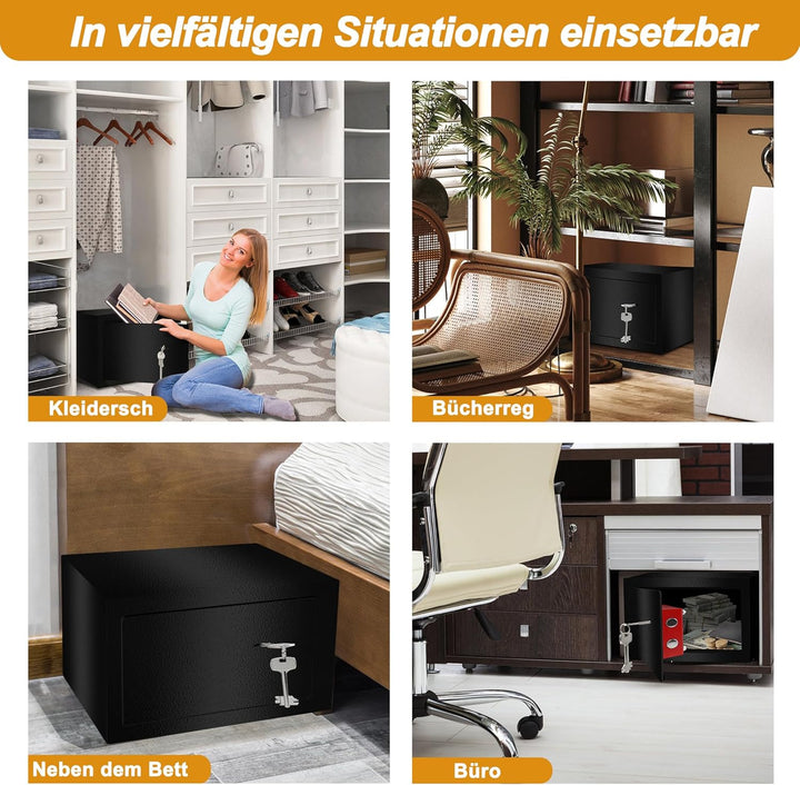 Tresor Safe Möbeltresor Feuerfest &amp; Wasserdicht (31x20x20 cm - L) mit 2 Schlüsseln Geldschrank für B