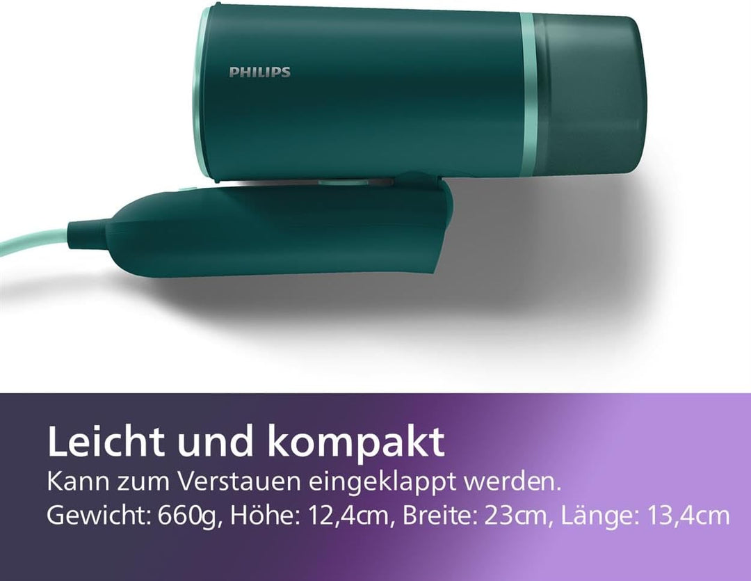 Philips 3000-Serie Tragbarer Dampfglätter - 1000 W, 20 g/min Dampfdruck, Abnehmbarer 120-ml-Wasserta