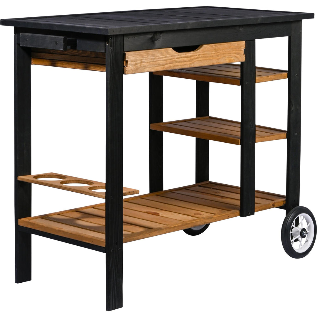 dobar® Grillwagen Outdoor mit Schublade und Ablageboden - BBQ-Trolley auf Rollen mit Griff und Flasc