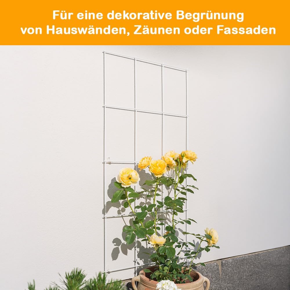 Gitterspalier Metall 150 x 75 cm Rankhilfe weiss, Kletterhilfe für Pflanzen, Rosen &amp; Rankpflanzen, i