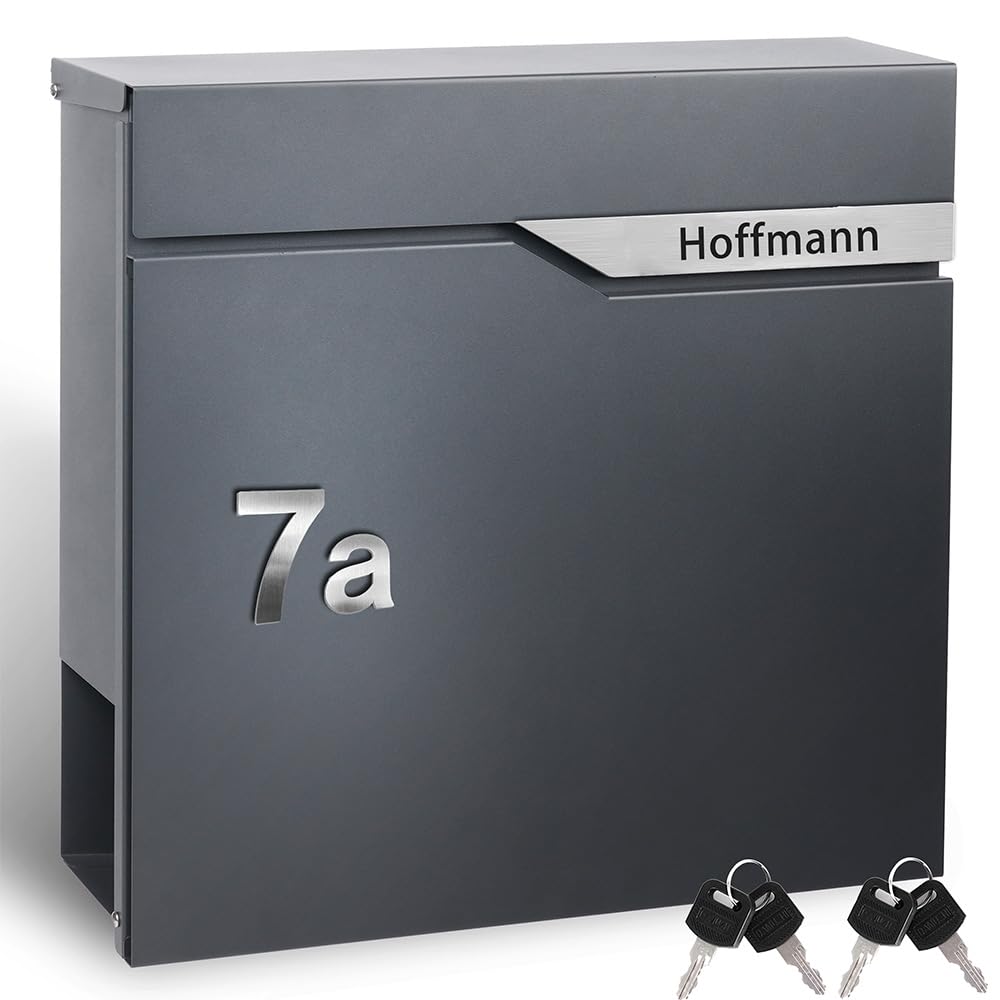Zedelmaier Design Briefkasten mit Zeitungsfach Anthrazit RAL 7016 Personalisierter - Wandbriefkasten