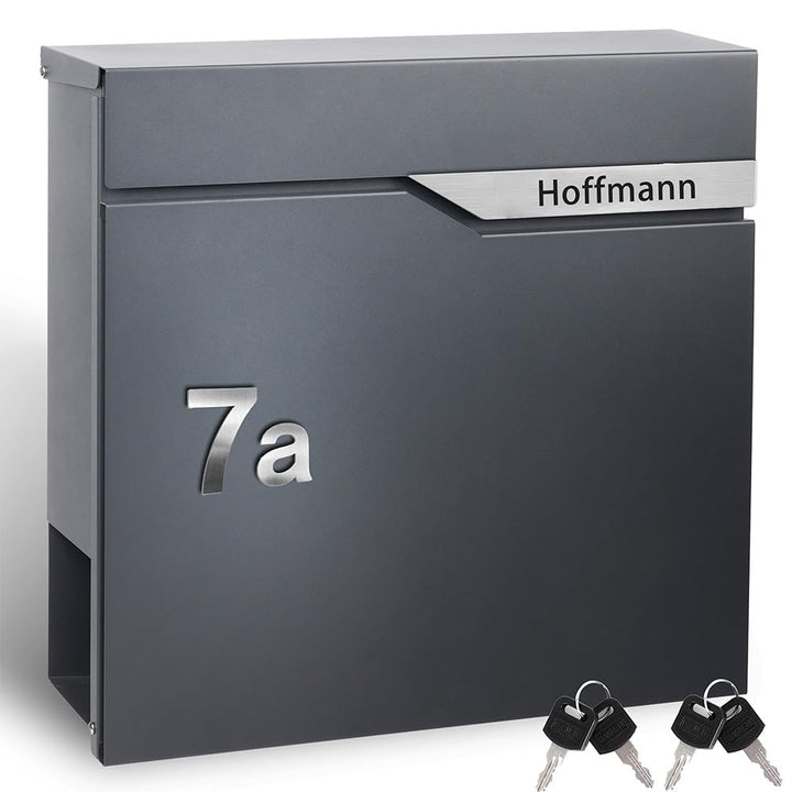 Zedelmaier Design Briefkasten mit Zeitungsfach Anthrazit RAL 7016 Personalisierter - Wandbriefkasten