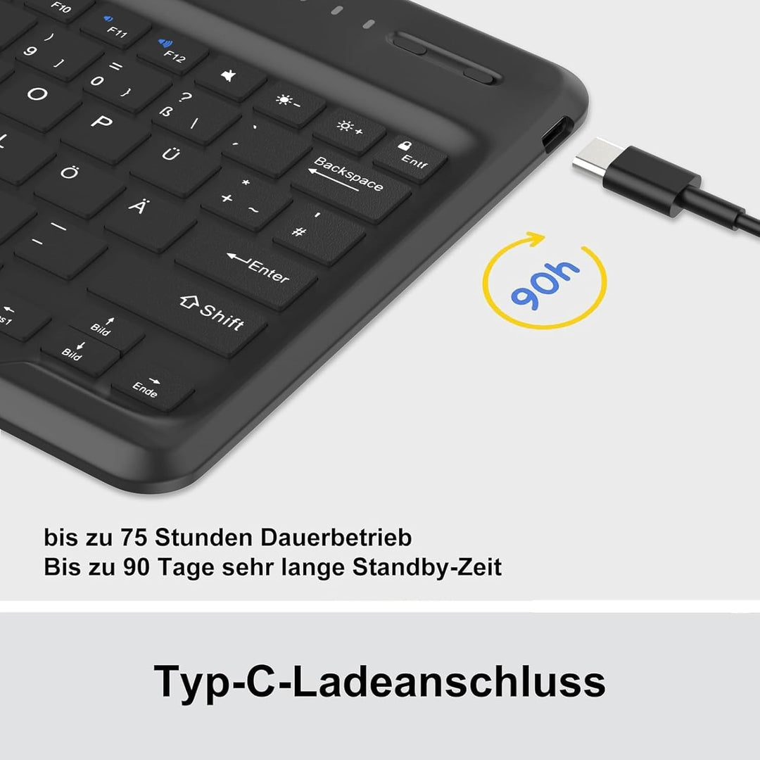 Für ab 12" grosse Tablets Hülle mit Tastatur QWERTZ | Kompatible Android, iPadOS, Windows, HarmonyOS